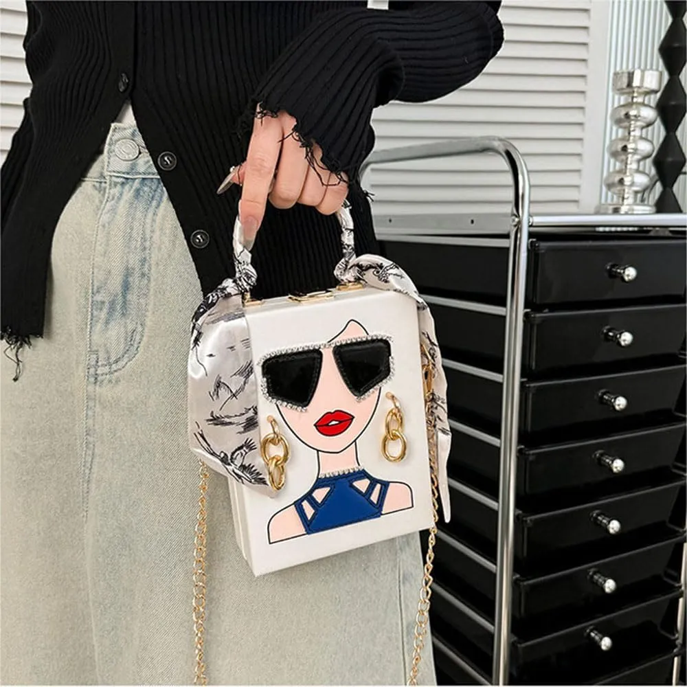 Novelty Unique 3D Lady Face PU Leather Top Handle Satchel Handbags for Women Funky Tote Purse Hobo Crossbody Shoulder bags