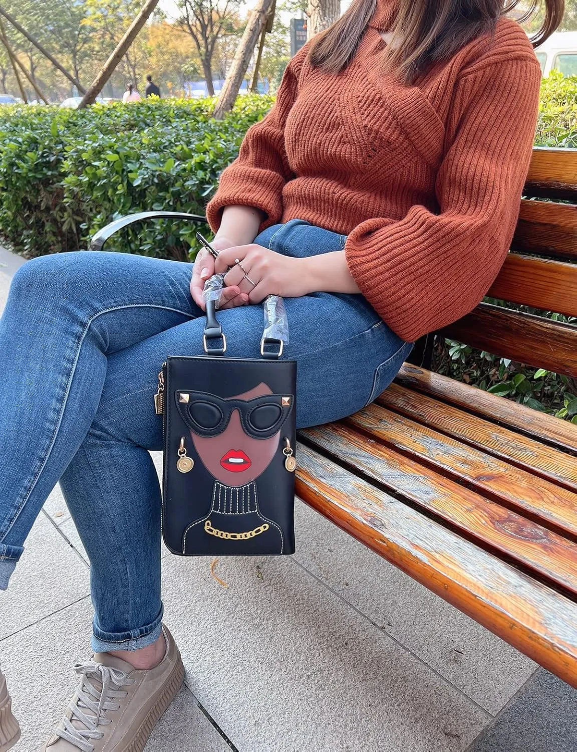 Novelty Unique 3D Lady Face PU Leather Top Handle Satchel Handbags for Women Funky Tote Purse Hobo Crossbody Shoulder bags