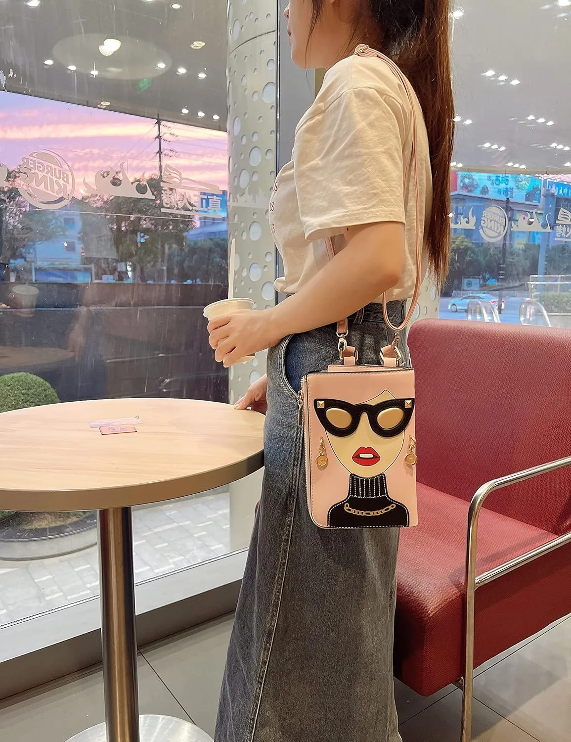Novelty Unique 3D Lady Face PU Leather Top Handle Satchel Handbags for Women Funky Tote Purse Hobo Crossbody Shoulder bags