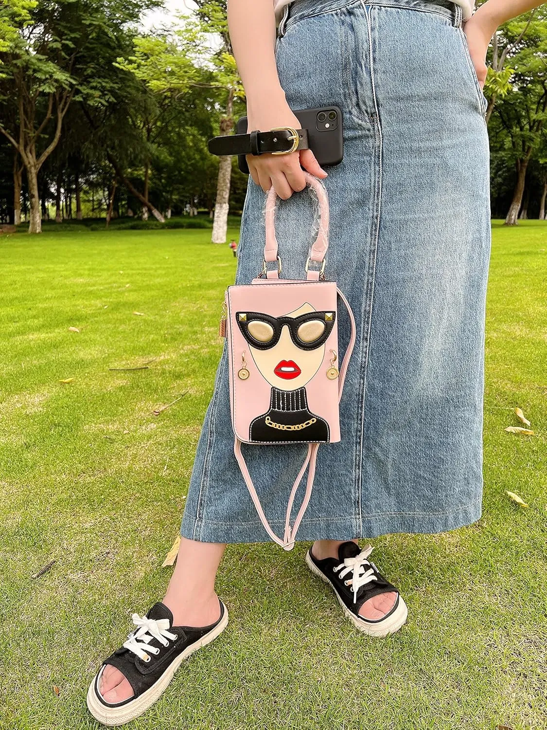 Novelty Unique 3D Lady Face PU Leather Top Handle Satchel Handbags for Women Funky Tote Purse Hobo Crossbody Shoulder bags