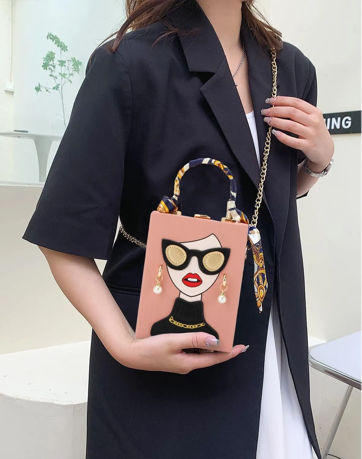 Novelty Unique 3D Lady Face PU Leather Top Handle Satchel Handbags for Women Funky Tote Purse Hobo Crossbody Shoulder bags