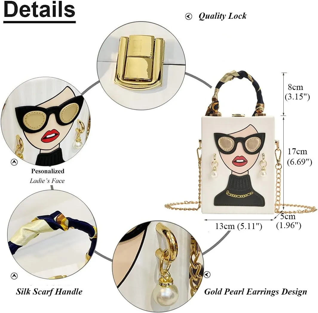 Novelty Unique 3D Lady Face PU Leather Top Handle Satchel Handbags for Women Funky Tote Purse Hobo Crossbody Shoulder bags