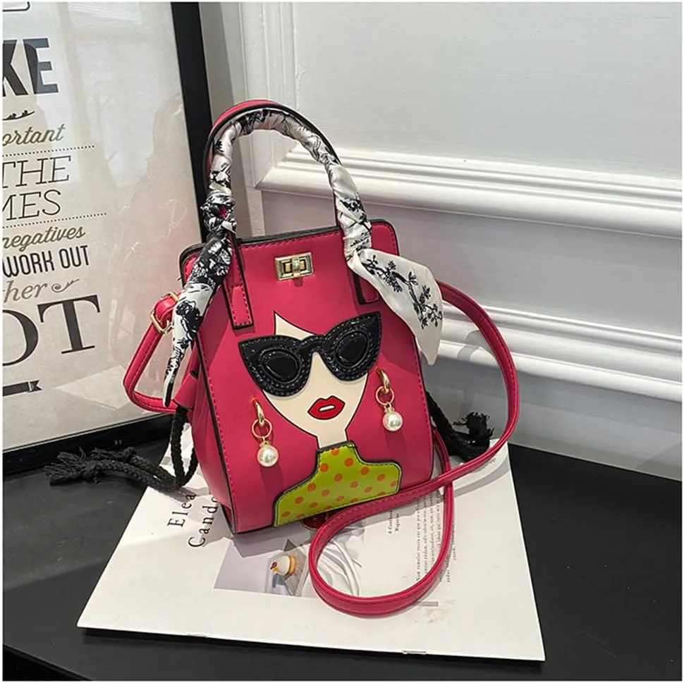 Novelty Unique 3D Lady Face PU Leather Top Handle Satchel Handbags for Women Funky Tote Purse Hobo Crossbody Shoulder bags