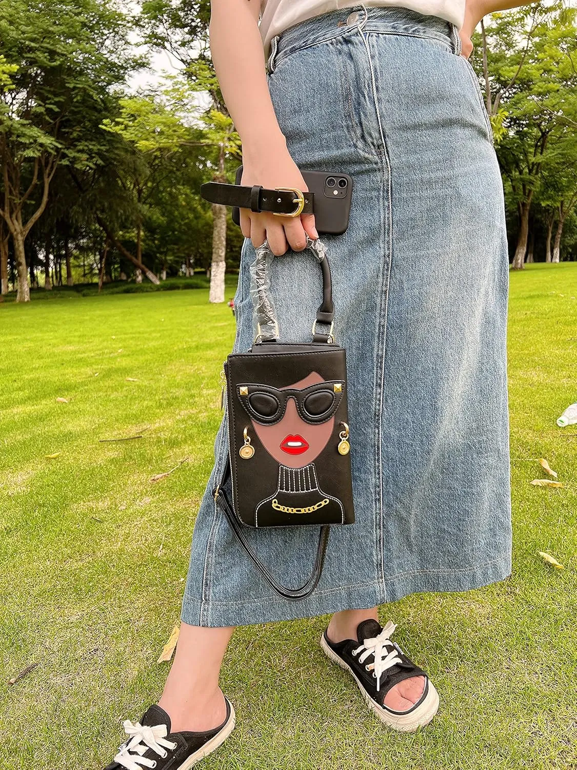 Novelty Unique 3D Lady Face PU Leather Top Handle Satchel Handbags for Women Funky Tote Purse Hobo Crossbody Shoulder bags