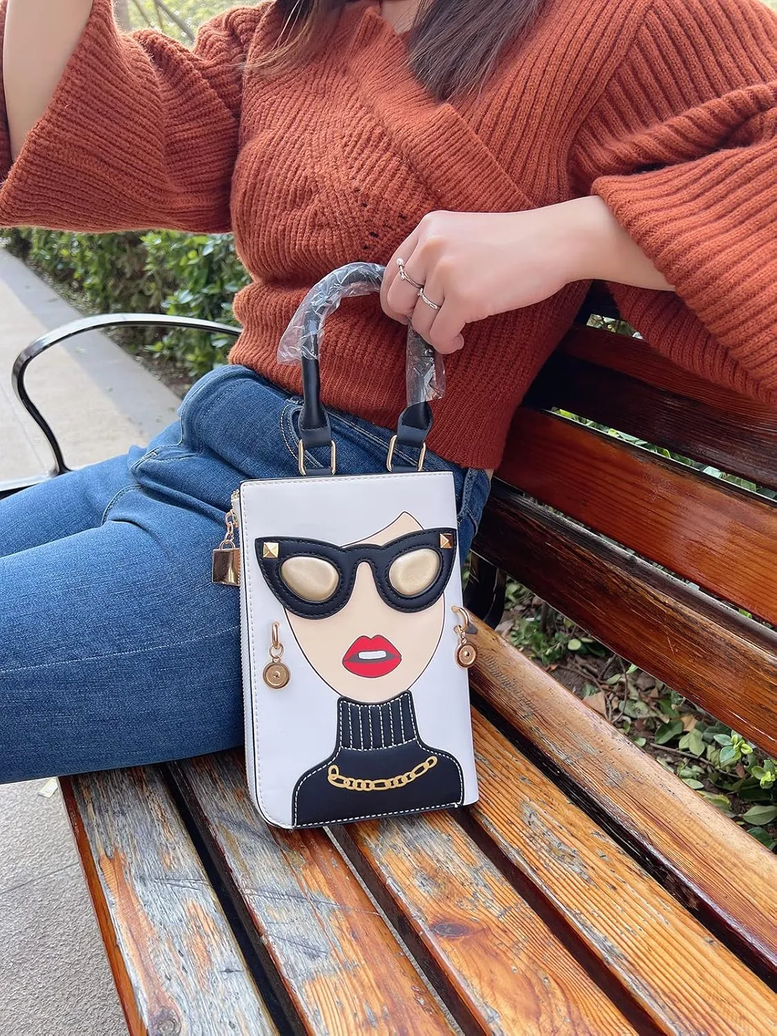 Novelty Unique 3D Lady Face PU Leather Top Handle Satchel Handbags for Women Funky Tote Purse Hobo Crossbody Shoulder bags