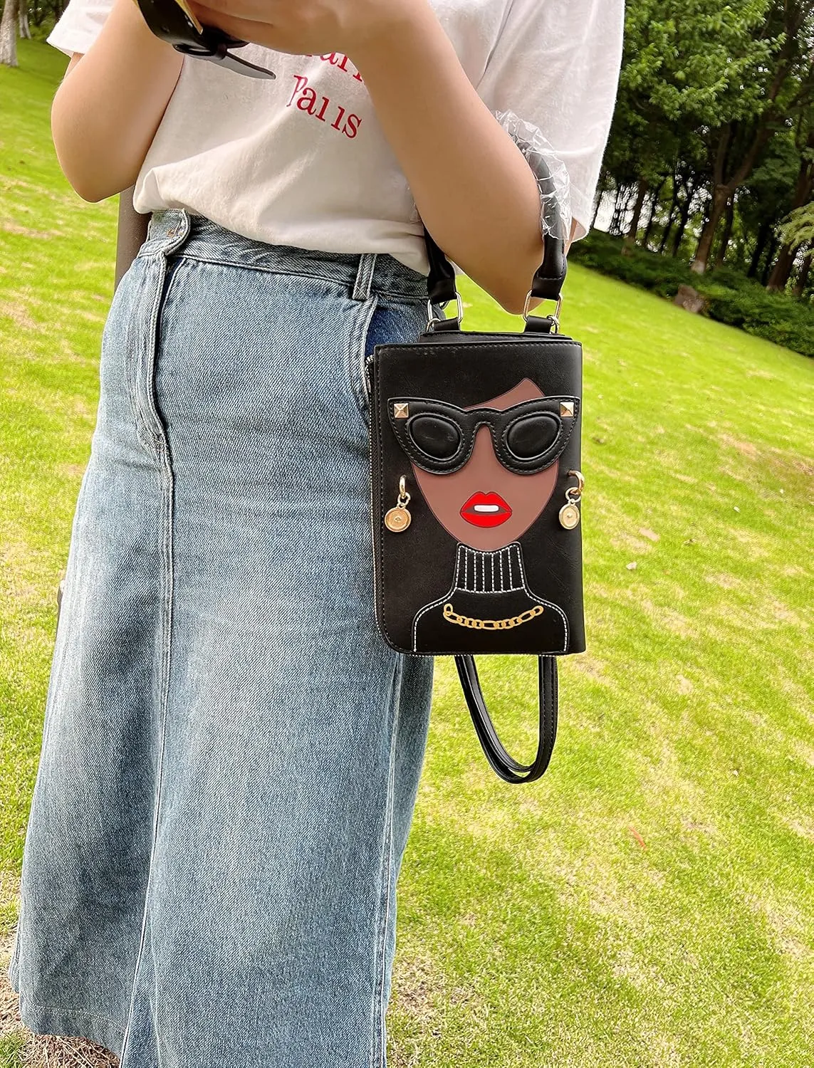 Novelty Unique 3D Lady Face PU Leather Top Handle Satchel Handbags for Women Funky Tote Purse Hobo Crossbody Shoulder bags
