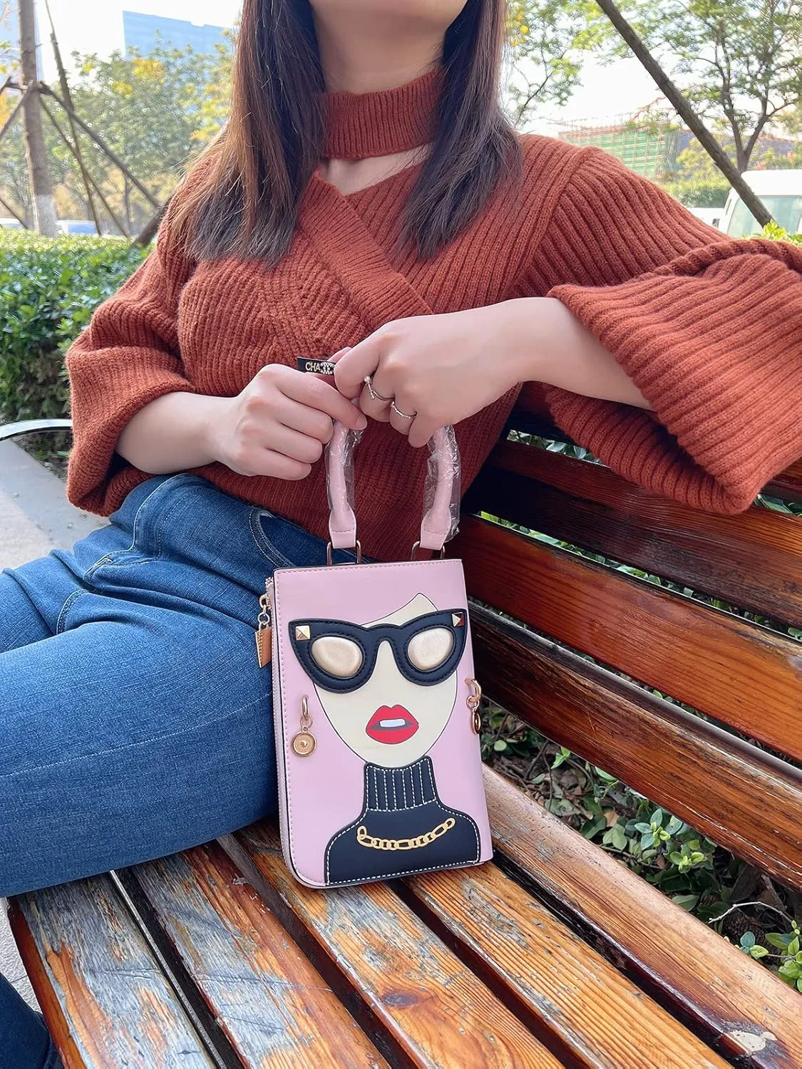 Novelty Unique 3D Lady Face PU Leather Top Handle Satchel Handbags for Women Funky Tote Purse Hobo Crossbody Shoulder bags