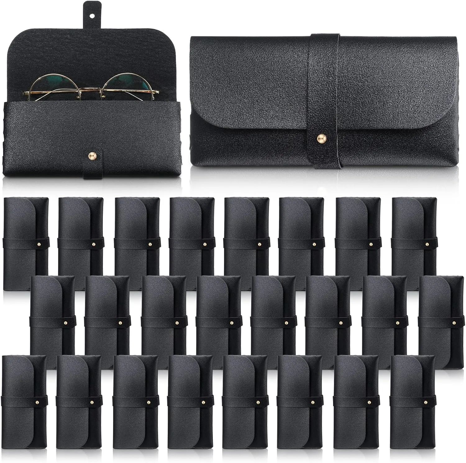 Nuogo 30 Pack Eyeglass Case Soft Glasses Case Studded Sunglasses Pouch Portable PU Leather Bag for Women Men