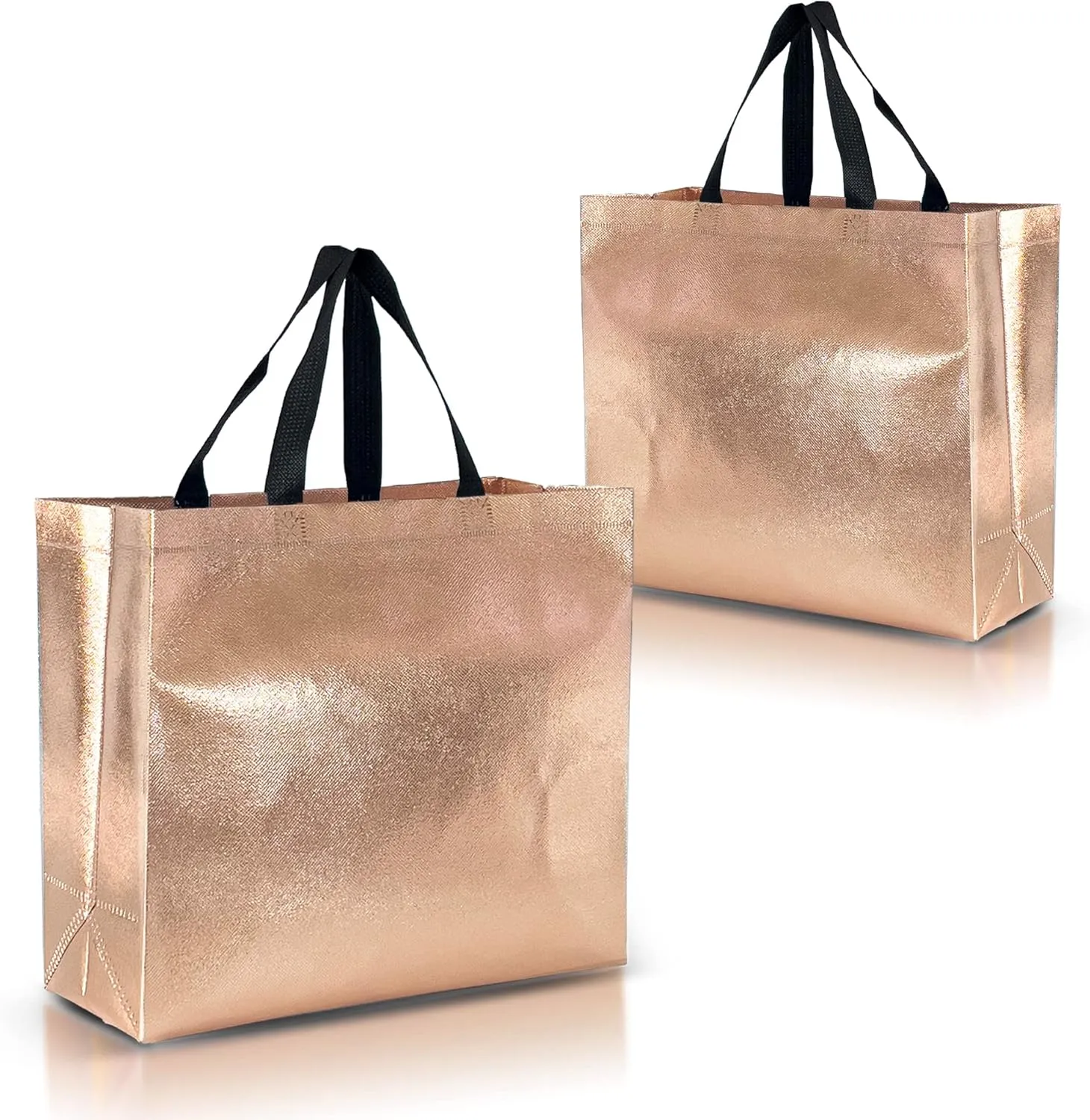 Nush Nush Rose Gold Gift Bags - Large Size, Reusable - Set of 12 With Handles - Goodie Bags for Birthday, Wedding, Bachelorette Party - 11X5X13