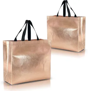 Nush Nush Rose Gold Gift Bags - Large Size, Reusable - Set of 12 With Handles - Goodie Bags for Birthday, Wedding, Bachelorette Party - 11X5X13