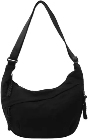 Nylon Crossbody Bags for Women Nylon Crescent Bag Casual Slouchy Shoulder Bags Dumpling Bag with Multi-Pockets