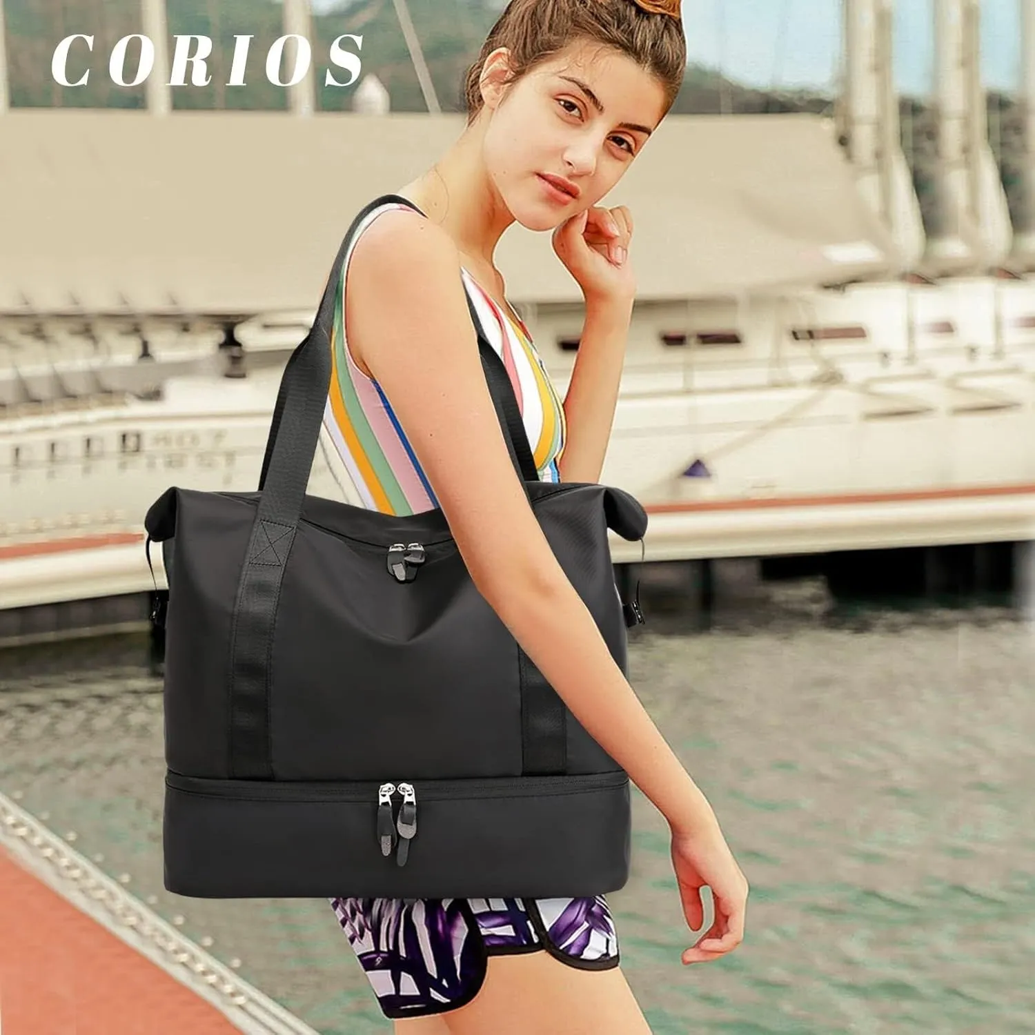 Nylon Handbags for Women and Men Gym with Shoes Compartment Carry on Luggage Shoulder Travel Duffel