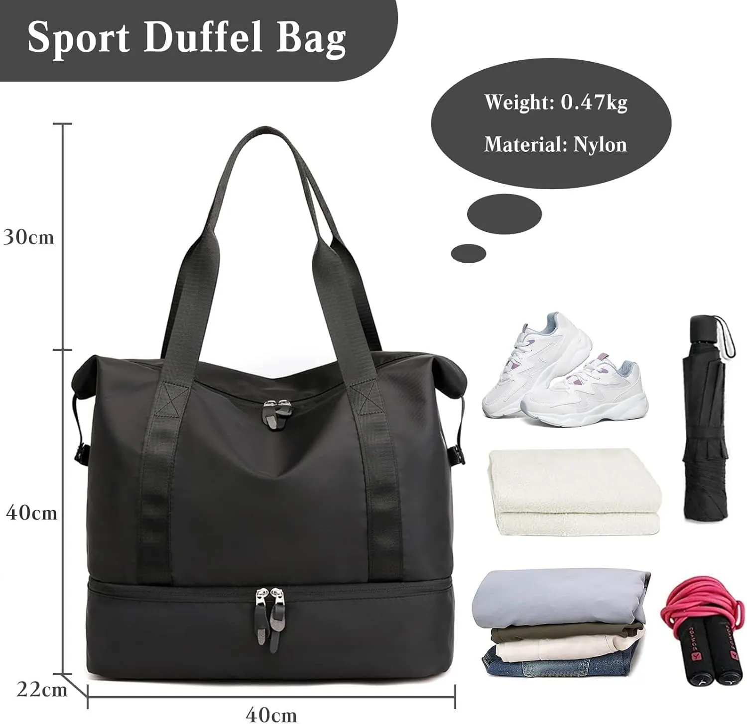 Nylon Handbags for Women and Men Gym with Shoes Compartment Carry on Luggage Shoulder Travel Duffel