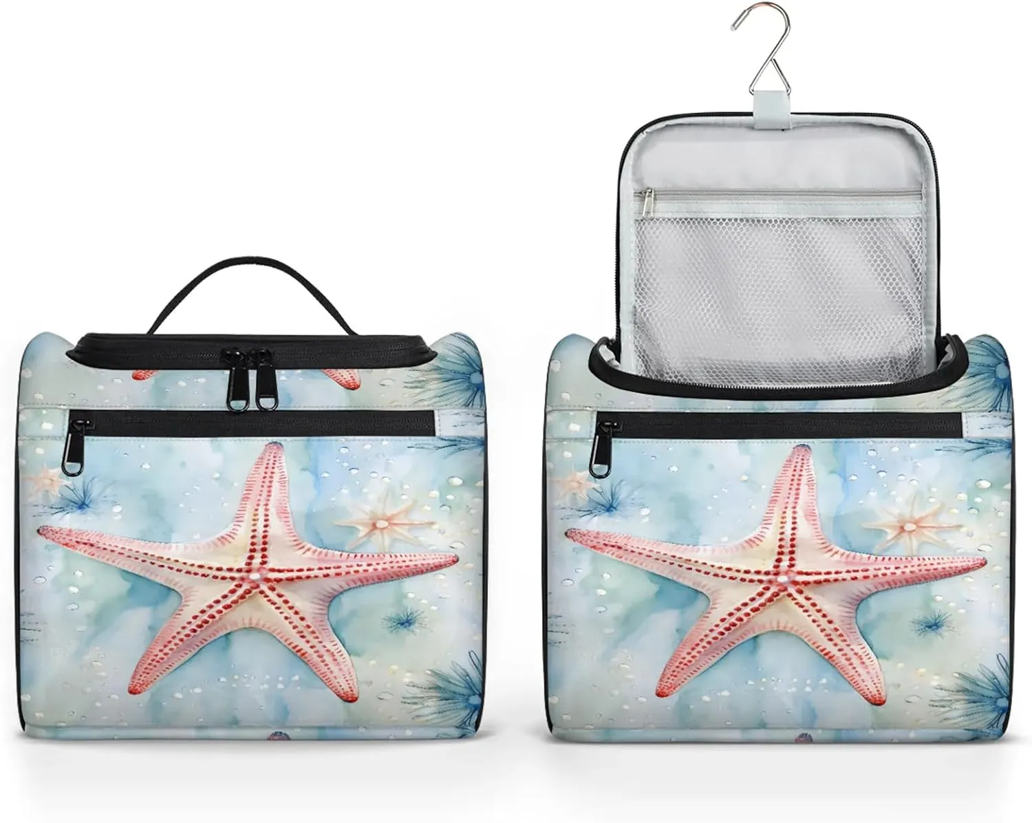 Ocean Starfish Large Makeup Bag Travel Make Up Organizer for Women Girls Cosmetic Bag Organizer With Handle