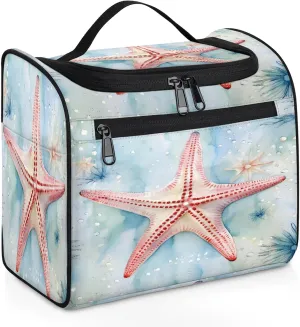 Ocean Starfish Large Makeup Bag Travel Make Up Organizer for Women Girls Cosmetic Bag Organizer With Handle