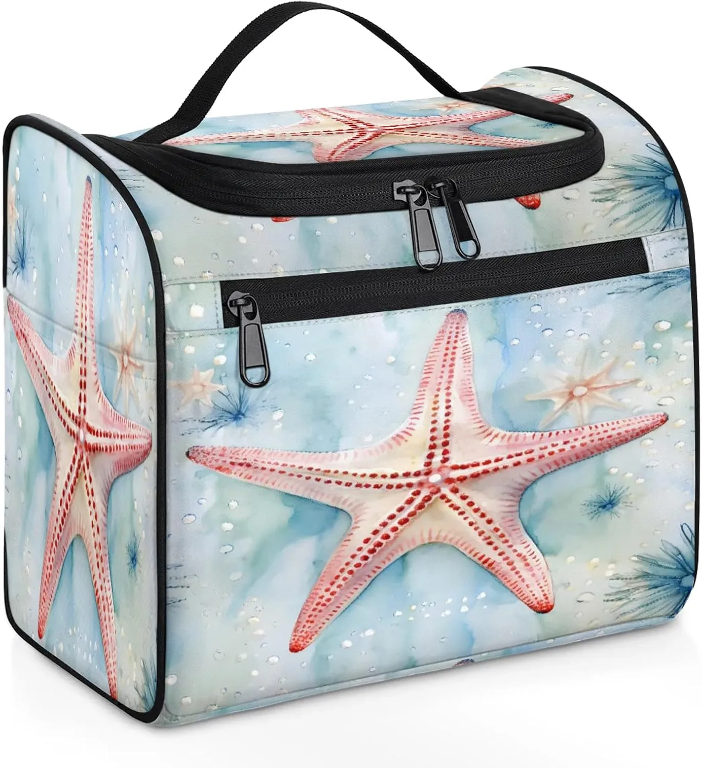 Ocean Starfish Large Makeup Bag Travel Make Up Organizer for Women Girls Cosmetic Bag Organizer With Handle