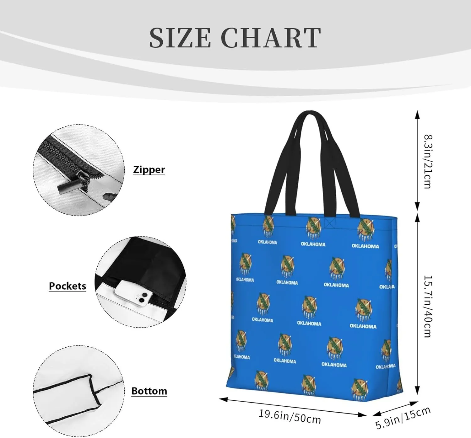 Oklahoma State Flag Duty Reusable Shopping One-Shoulder Bags – Large Tote Bags Are Foldable