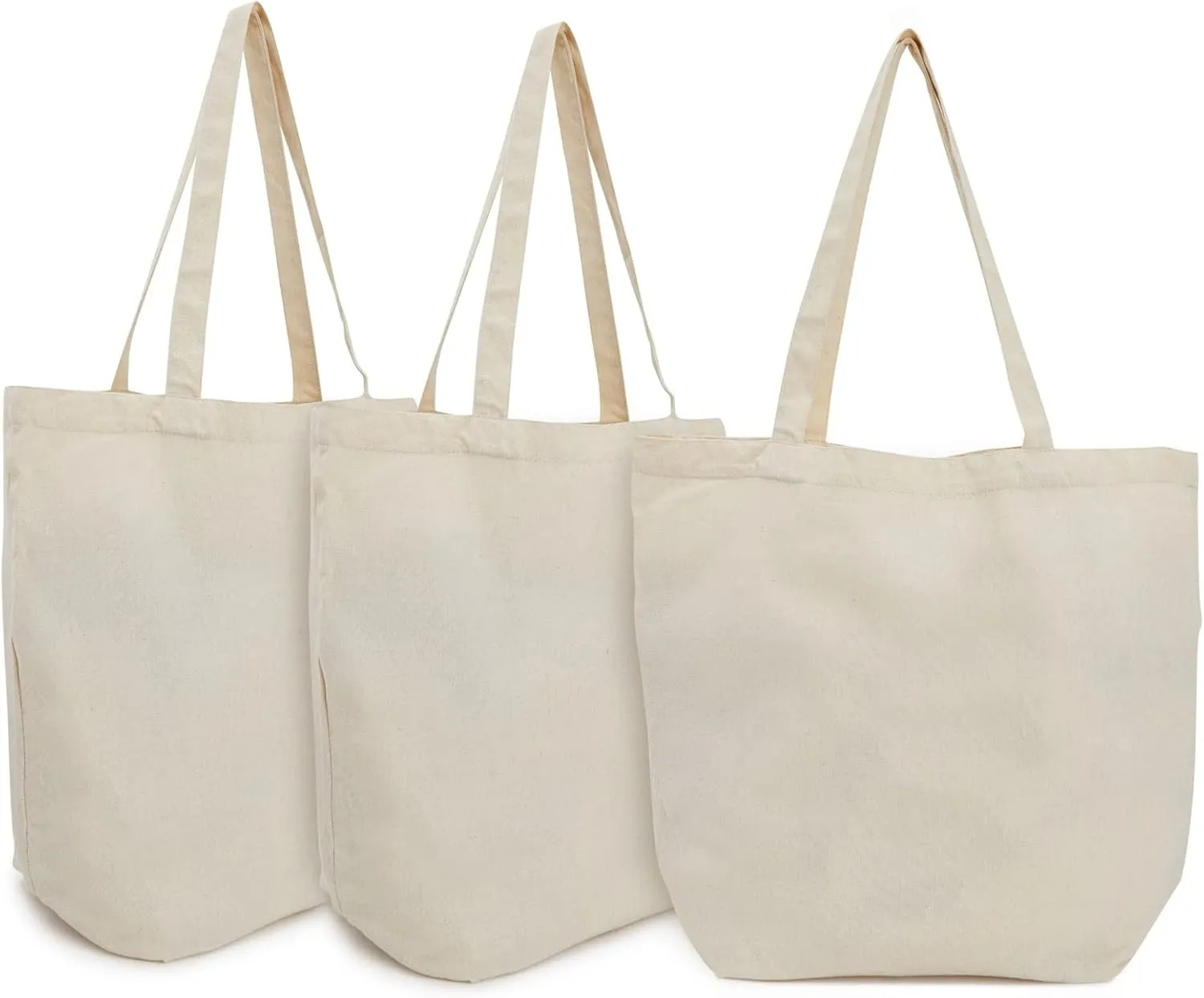 Okuna Outpost Reusable Canvas Grocery Bags, Non Woven Cloth Tote Bags with Handles for Shopping (16.5 x 19.5 In, 3 Pack)