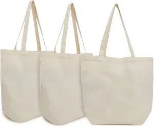 Okuna Outpost Reusable Canvas Grocery Bags, Non Woven Cloth Tote Bags with Handles for Shopping (16.5 x 19.5 In, 3 Pack)
