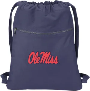 Ole Miss Drawstring Backpack RICH CANVAS University of Mississippi Cinch Bag (Navy)