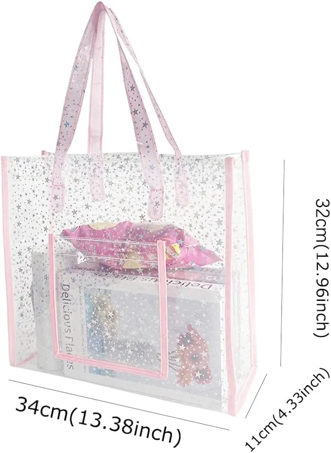 ONEART Clear Tote Bag, Holographic Clear Bags with Star Pattern, Crossbody Shoulder Bag with Adjustable Strap