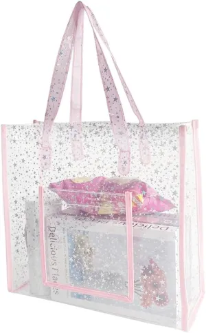 ONEART Clear Tote Bag, Holographic Clear Bags with Star Pattern, Crossbody Shoulder Bag with Adjustable Strap