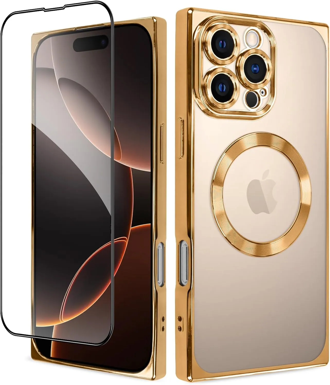 OOK Magnetic Case Made for iPhone 16 Pro (Compatible with MagSafe) Clear Phone Cover with Screen Protector Soft TPU Anti-Scratch Shockproof Protective Case for Women Men - Desert Titanium