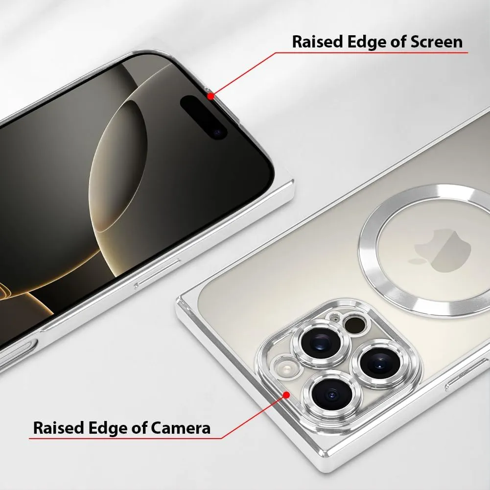 OOK Magnetic Case Made for iPhone 16 Pro (Compatible with MagSafe) Clear Phone Cover with Screen Protector Soft TPU Anti-Scratch Shockproof Protective Case for Women Men - Silver