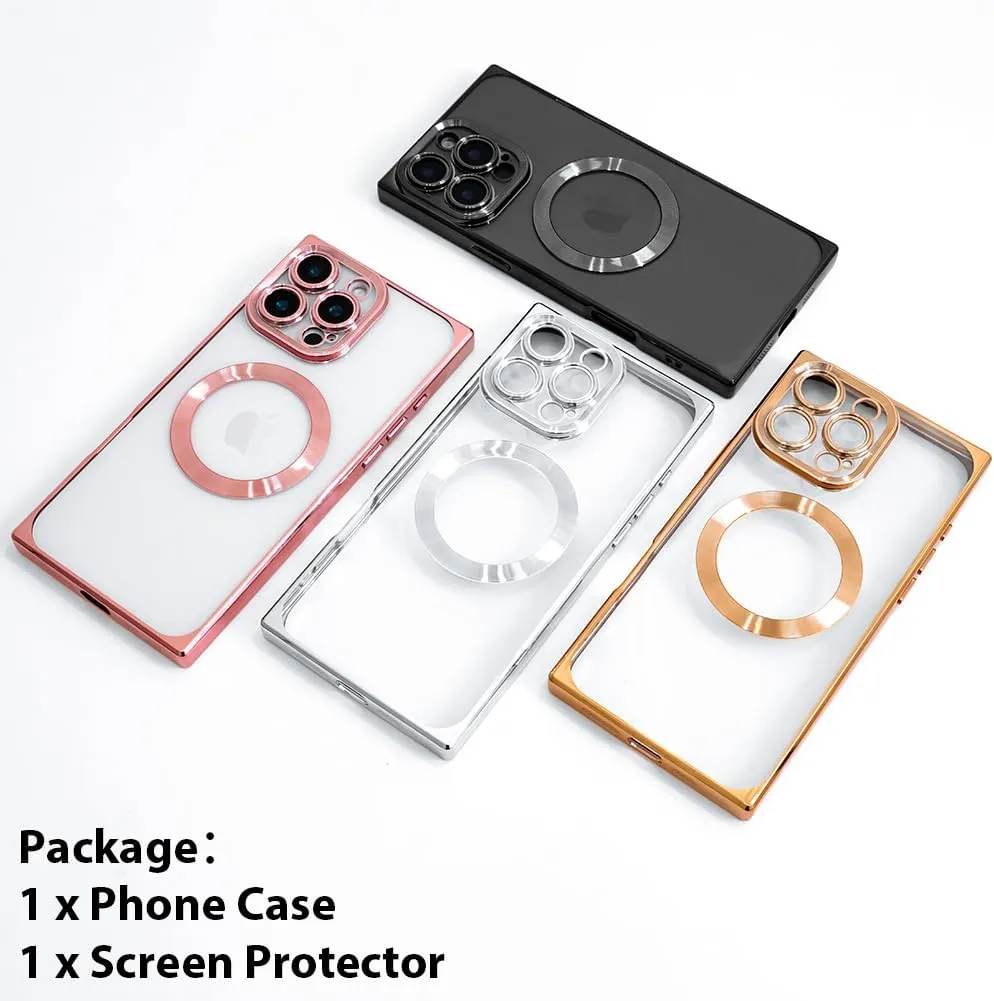 OOK Magnetic Case Made for iPhone 16 Pro (Compatible with MagSafe) Clear Phone Cover with Screen Protector Soft TPU Anti-Scratch Shockproof Protective Case for Women Men - Silver