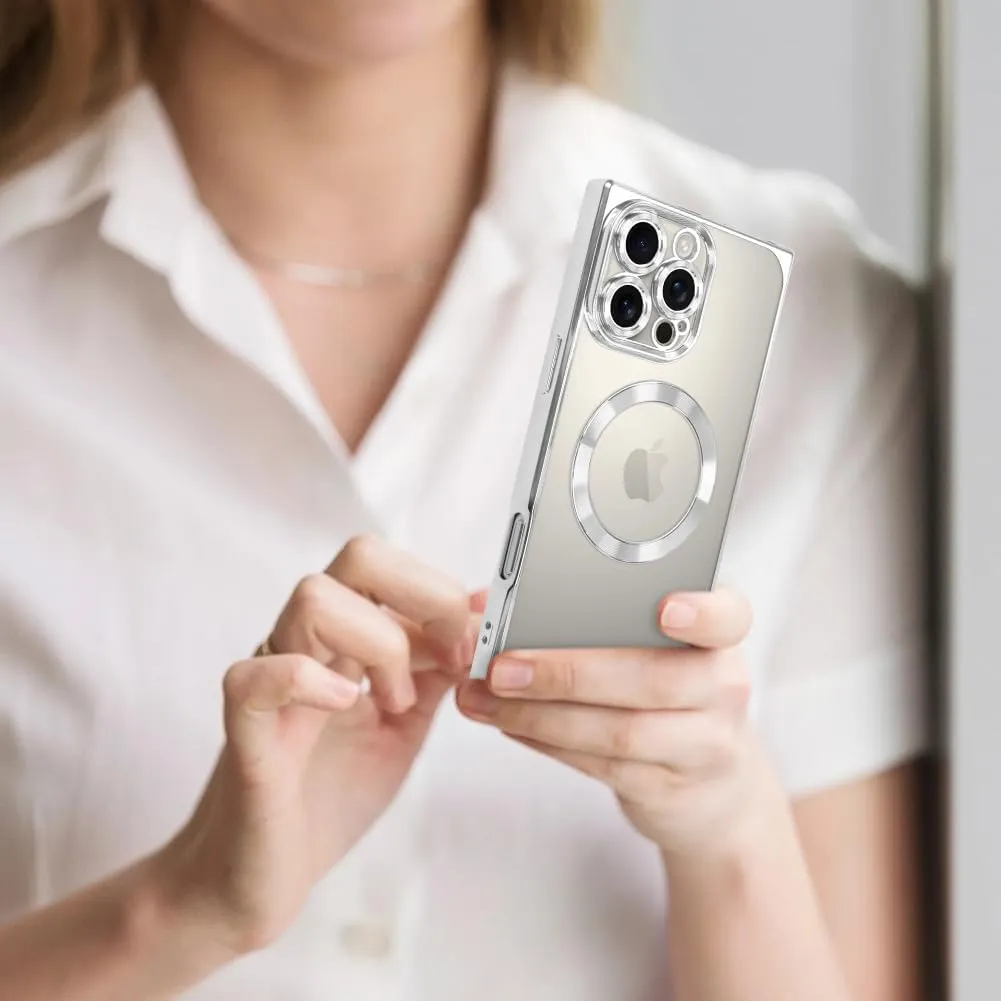OOK Magnetic Case Made for iPhone 16 Pro (Compatible with MagSafe) Clear Phone Cover with Screen Protector Soft TPU Anti-Scratch Shockproof Protective Case for Women Men - Silver