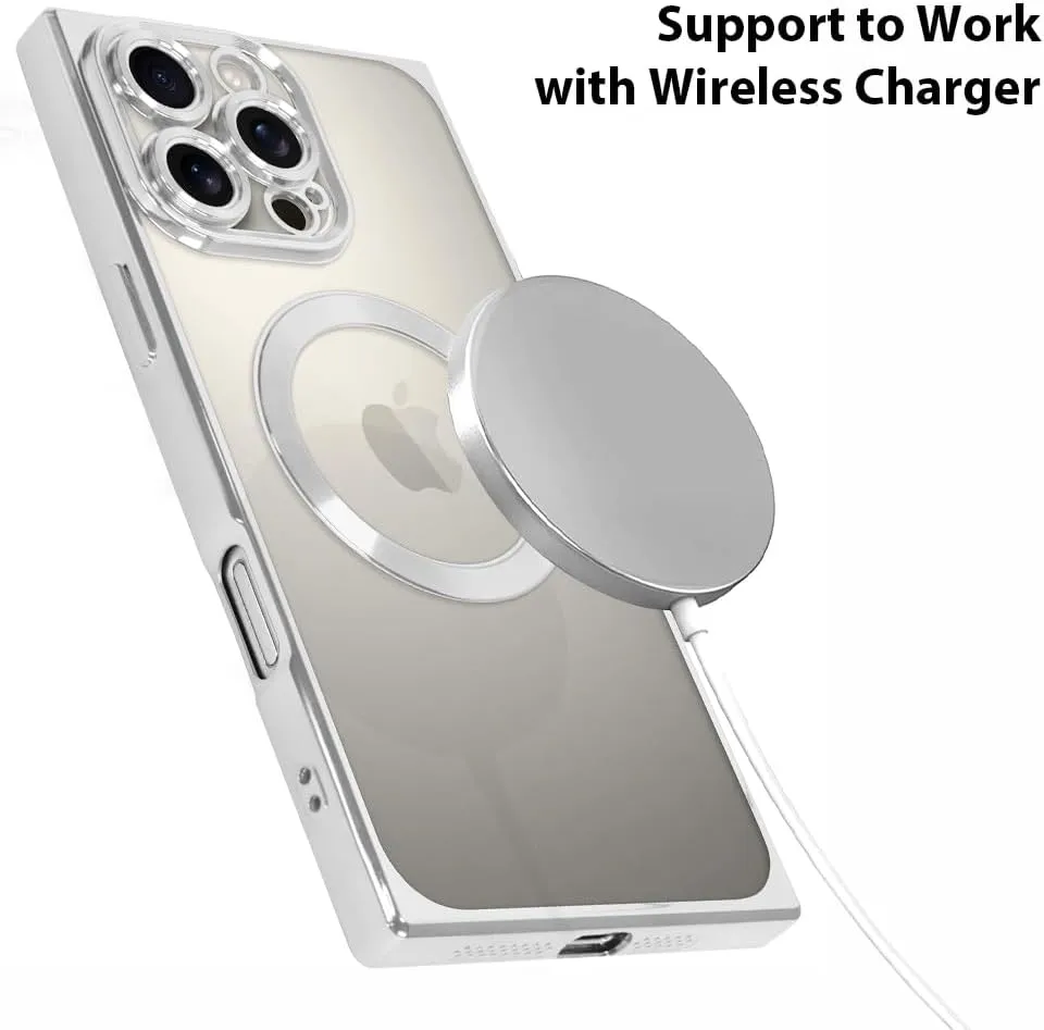 OOK Magnetic Case Made for iPhone 16 Pro (Compatible with MagSafe) Clear Phone Cover with Screen Protector Soft TPU Anti-Scratch Shockproof Protective Case for Women Men - Silver