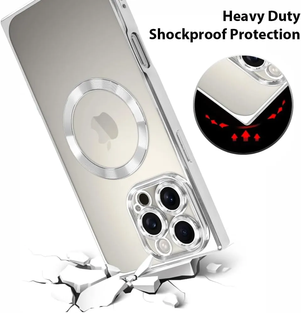 OOK Magnetic Case Made for iPhone 16 Pro (Compatible with MagSafe) Clear Phone Cover with Screen Protector Soft TPU Anti-Scratch Shockproof Protective Case for Women Men - Silver