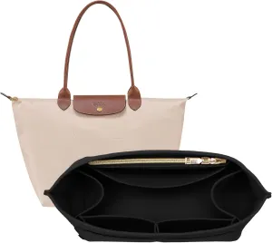 OPPOSHE Purse Organizer Insert for Longchamp Le Pliage, Premium Felt Long Champ Bag Handbag Women, Tote Organizer Insert with 9 Compartments (Large, Black)