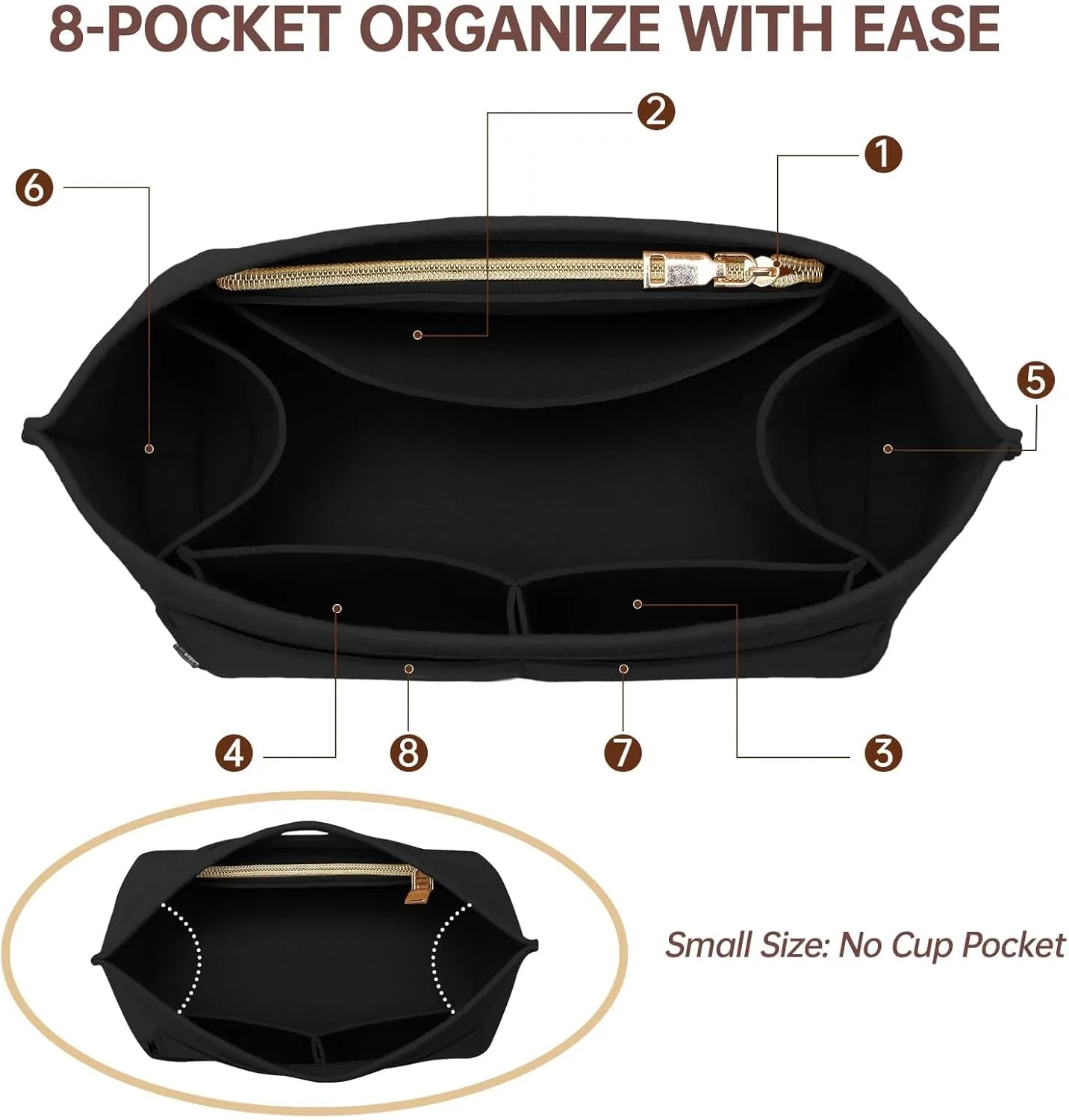 OPPOSHE Purse Organizer Insert for Longchamp Le Pliage, Premium Felt Long Champ Bag Handbag Women, Tote Organizer Insert with 9 Compartments (Large, Black)