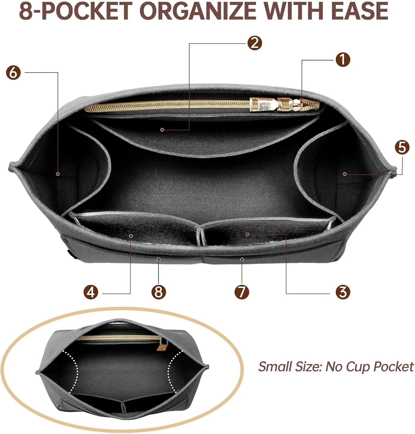 OPPOSHE Purse Organizer Insert for Longchamp Le Pliage, Premium Felt Long Champ Bag Handbag Women, Tote Organizer Insert with 9 Compartments (Large, Grey)