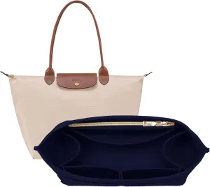 OPPOSHE Purse Organizer Insert for Longchamp Le Pliage, Premium Felt Long Champ Bag Handbag Women, Tote Organizer Insert with 9 Compartments (Large, Navy)