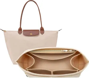 OPPOSHE Purse Organizer Insert for Longchamp Le Pliage, Premium Felt Long Champ Bag Handbag Women, Tote Organizer Insert with 9 Compartments (Medium, Beige)