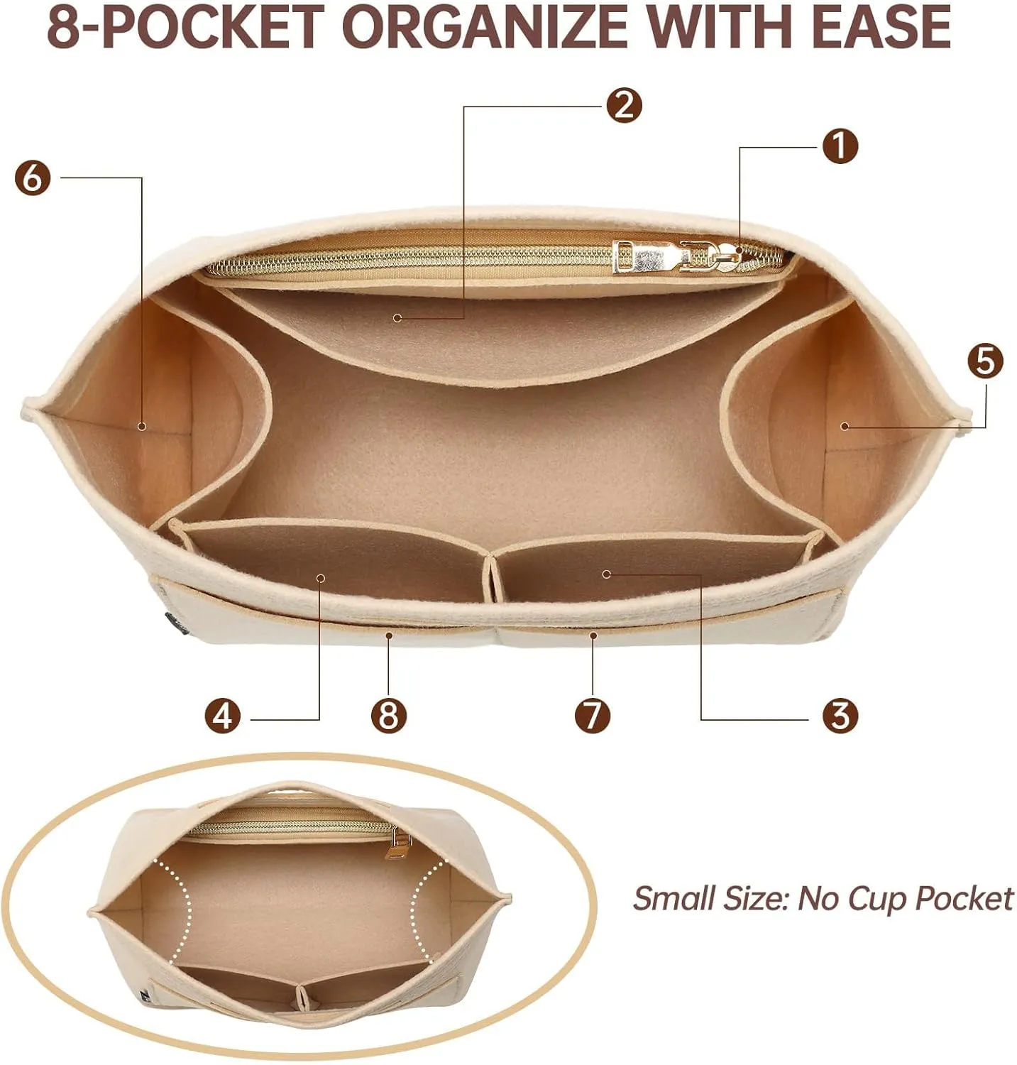 OPPOSHE Purse Organizer Insert for Longchamp Le Pliage, Premium Felt Long Champ Bag Handbag Women, Tote Organizer Insert with 9 Compartments (Medium, Beige)