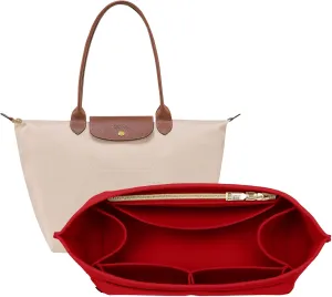 OPPOSHE Purse Organizer Insert for Longchamp Le Pliage, Premium Felt Long Champ Bag Handbag Women, Tote Organizer Insert with 9 Compartments (Medium, Red)