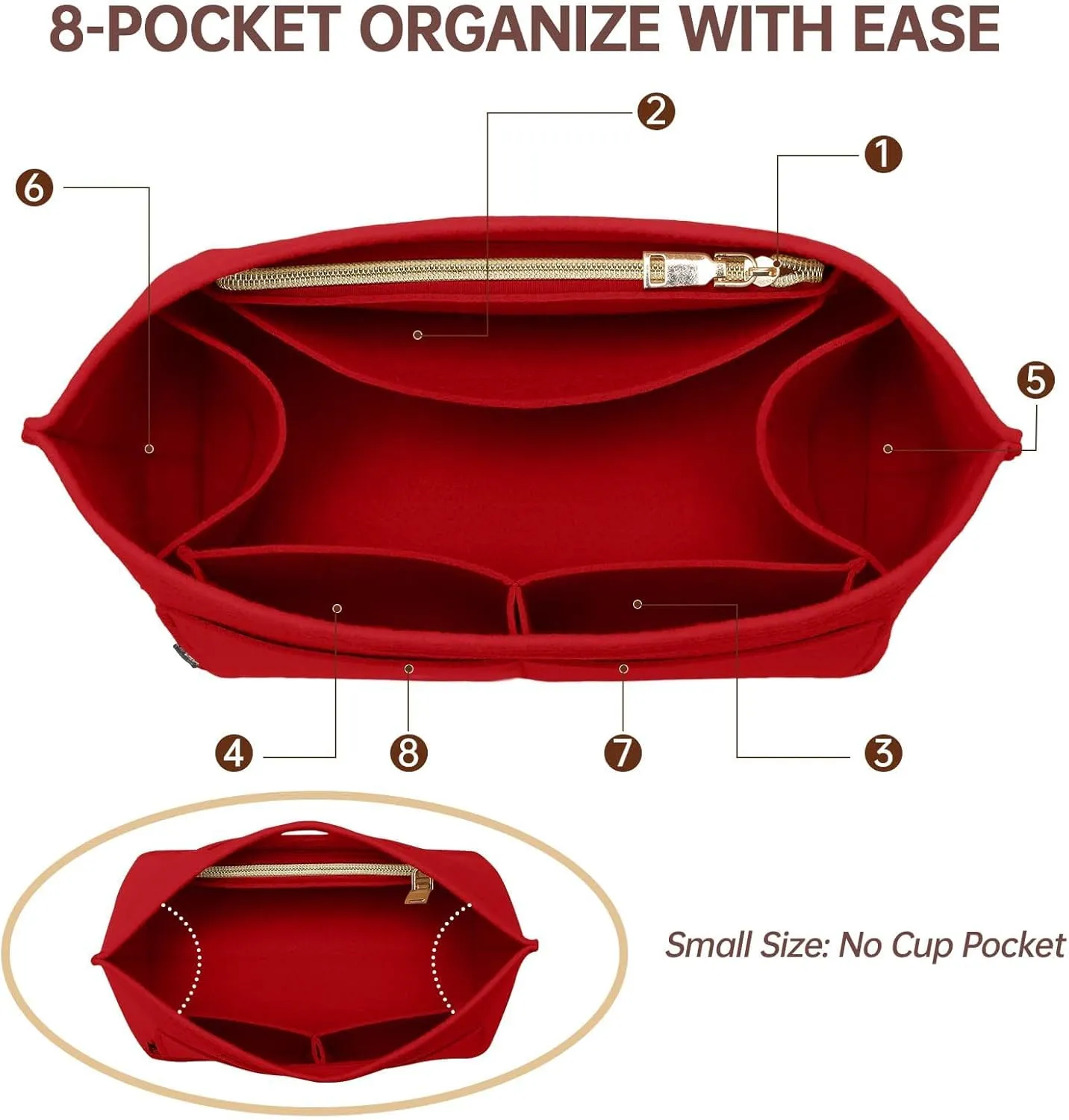 OPPOSHE Purse Organizer Insert for Longchamp Le Pliage, Premium Felt Long Champ Bag Handbag Women, Tote Organizer Insert with 9 Compartments (Medium, Red)