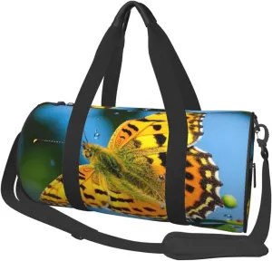 Orange Butterfly Print Round Large Capacity Travel Luggage Bags,Men's and Women's Hand-Held Travel Clothing Bags