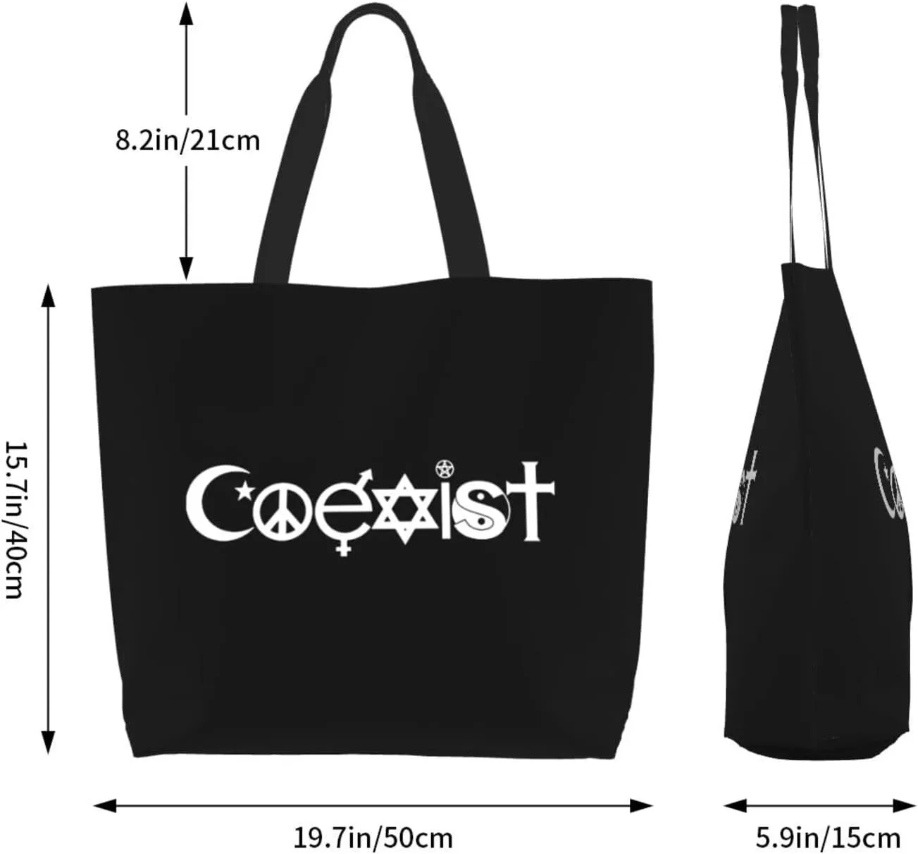 Original Coexist Symbols Women'S Lightweight Canvas Handbag Reusable Shopping Bag