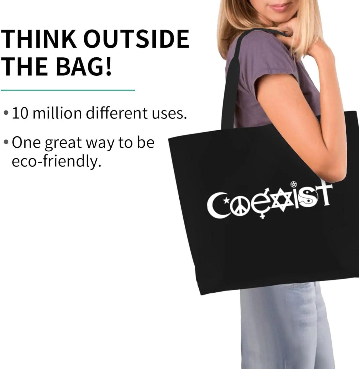 Original Coexist Symbols Women'S Lightweight Canvas Handbag Reusable Shopping Bag