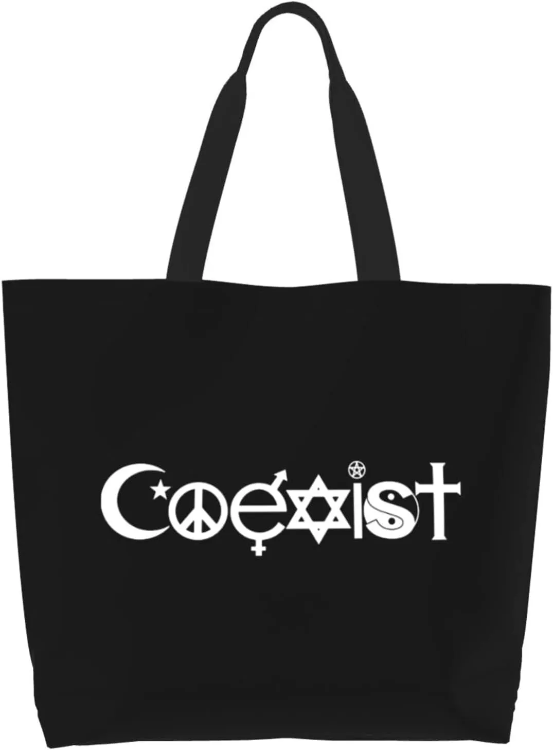 Original Coexist Symbols Women'S Lightweight Canvas Handbag Reusable Shopping Bag
