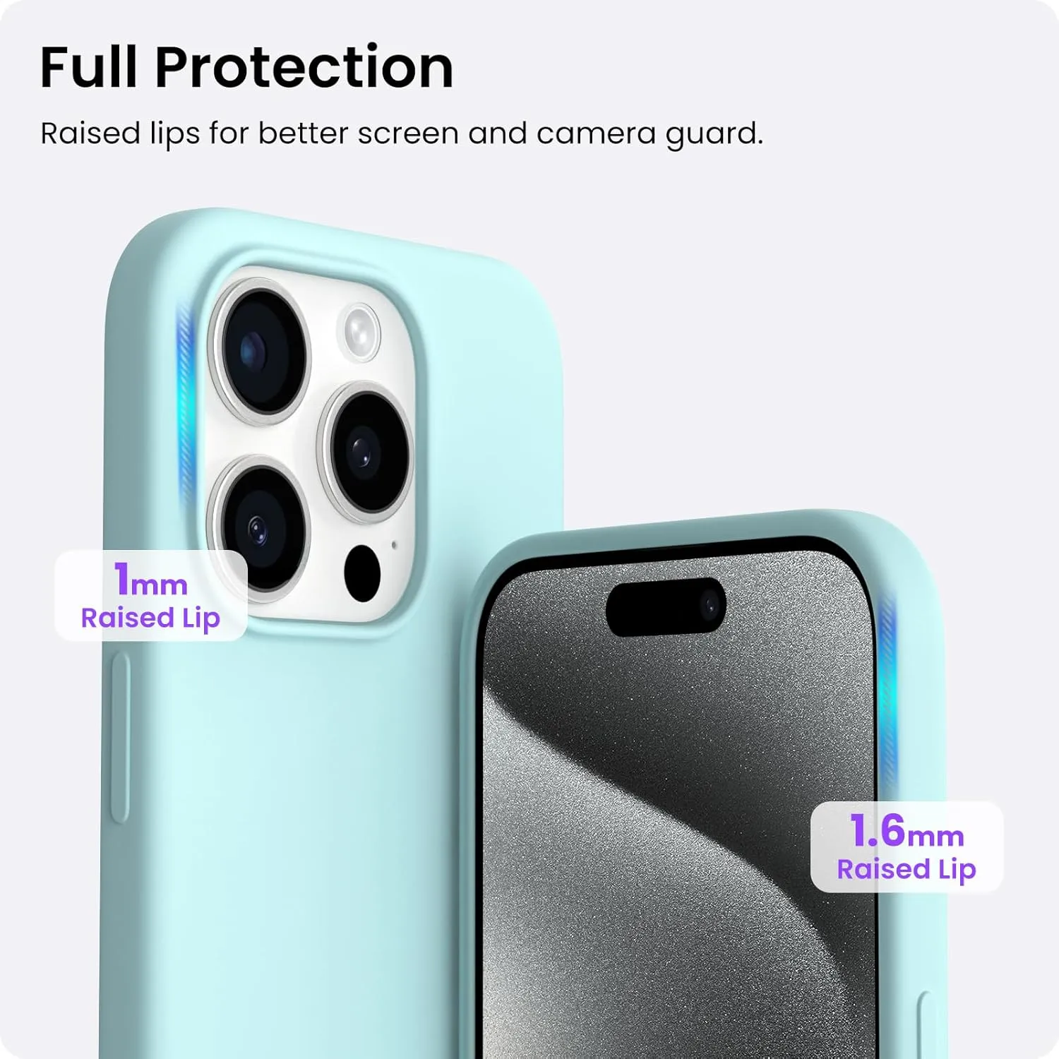 ORNARTO Compatible with iPhone 15 Pro Case 6.1", Liquid Silicone 3 Layers Full Covered Soft Gel Rubber Cover, Shockproof Protective Slim Phone Case with Anti-Scratch Microfiber Lining-Aqua Blue