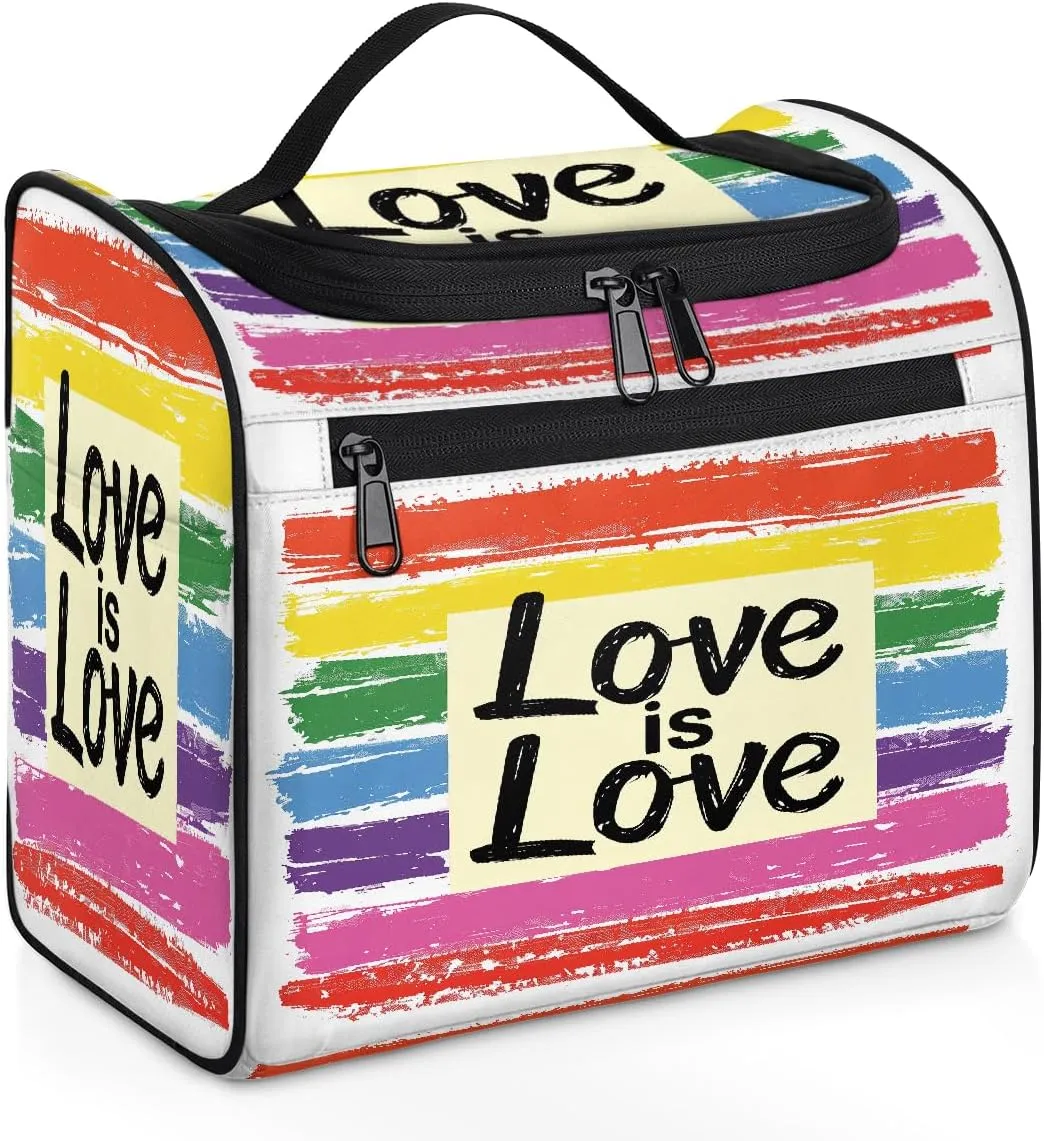 OSAM SPACE Rainbow Stripes Hanging Toiletry Bag for Women Men, Lgbt Large Capacity Travel Cosmetic Bag Makeup Organizer for Shampoo Bathroom Shower