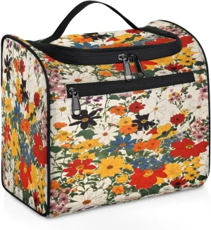 OSAM SPACE Vintage Daisy Flower，floral Art Hanging Toiletry Bag for Women Men, Large Capacity Travel Cosmetic Bag Makeup Organizer for Shampoo Bathroom Shower
