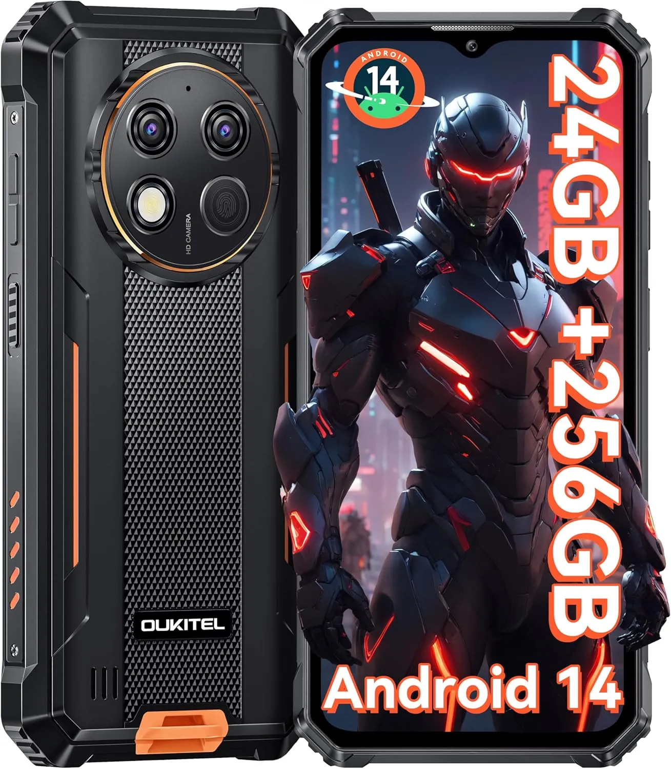 OUKITEL G1 Rugged Smartphone Unlocked - 24 256GB/1TB Android 14 Rugged Cellphones, 6.52” HD Display 48MP Rear Camera 10600mAh Battery IP68/IP69K Waterproof Phone, Dual Sim/NFC/Fingerprint 2025