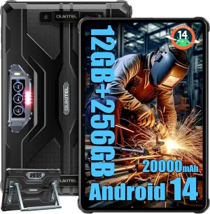 OUKITEL RT8 Android 14 Rugged Tablet - 11 inch Octa-Core MTK Helio G99 20000mAh Waterproof Tablets with Folding Stand, 12GB RAM 256GB ROM/1TB 48MP 32MP Camera Tablet PC, TÜV/IP68&IP69K/Dual SIM 4G LTE