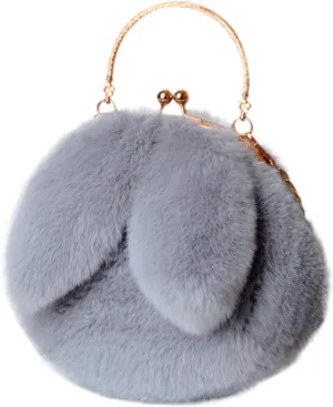 Outdoor Cute Ladies Shoulder Bag Casual Shopping Messenger Bag Round Cat Ear Plush Handbag Womens Small (One Size)
